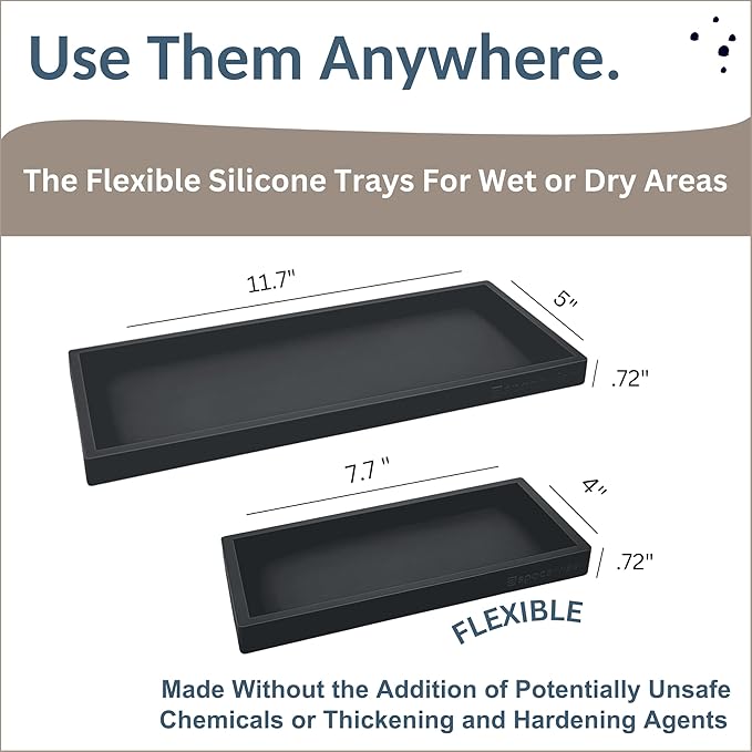 Countertop and Vanity Tray - 2 PC (11” and 7”) Shatterproof Silicone Kitchen and Bathroom Trays for Counter, Kitchen Soap Dispenser Tray, Vanity Trays for Bathroom, Perfume Key Tray-NeatNest