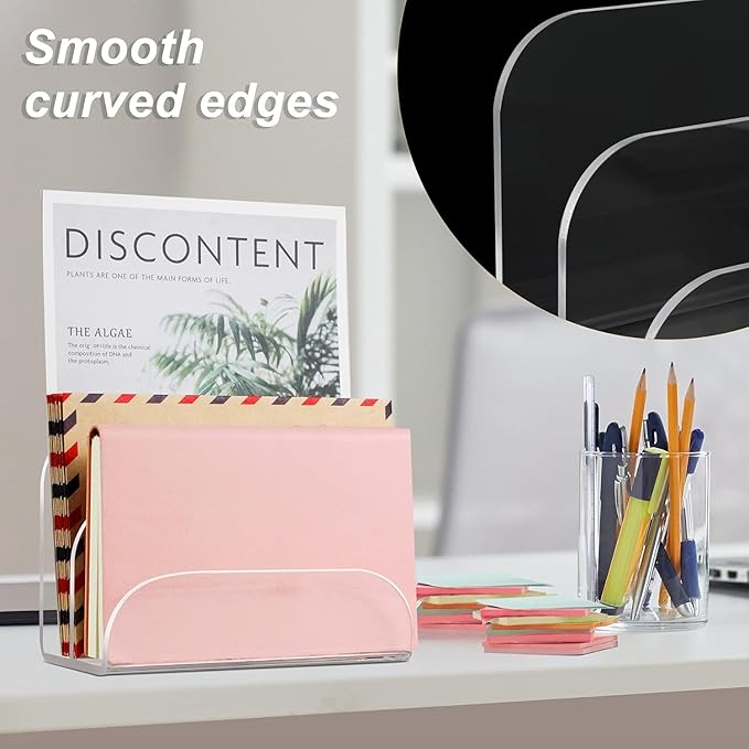 Acrylic Mail Organizer 2 Sections, File Organizer for Desk Clear Desk Organizer File Sorter File Folder Holder Mail Organizer Letter Holder for Envelopes, Mail(2 Packs)
