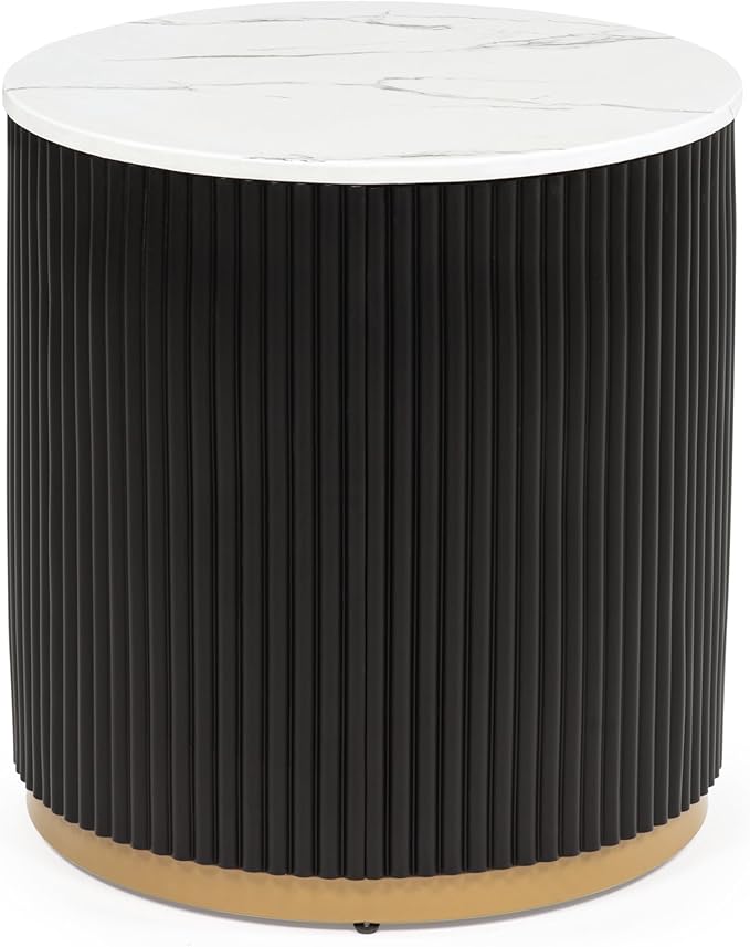 kevinplus ΓΈ22'' Faux Marble Top Side Table Round Circle End Table for Living Room, Modern Luxurious Wooden Base Gold-Finished Style, Easy Assembly, Black & Gold & White
