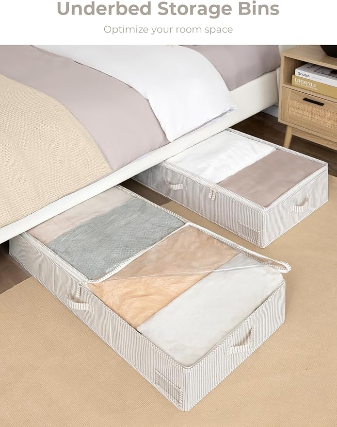 StorageWorks Extra Large Under Bed Storage Containers with Handles and Label Holder, 2 Pack Ultra-thick Fabric Underbed Bins, Closet Organizer for Clothes, Blankets, Sweater-NeatNest