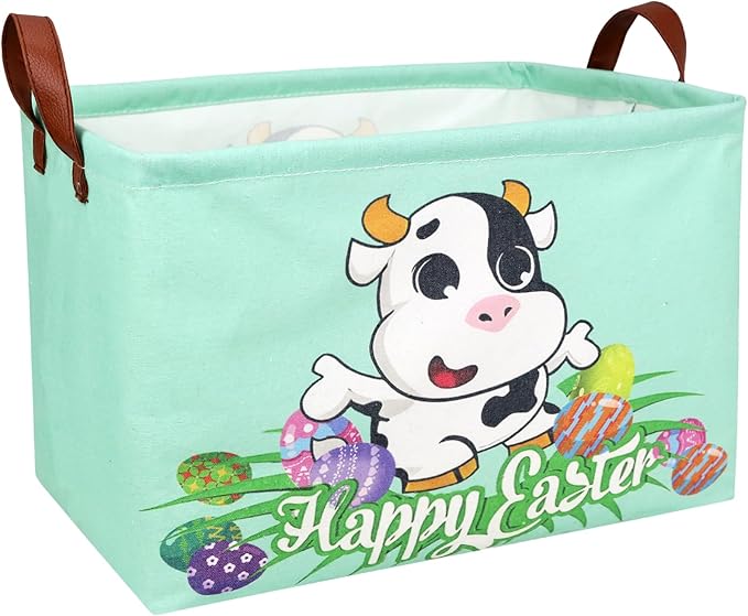 Cow Easter Basket for Kid Large Empty Baby Rectangular Cute Easter Gift Storage Basket Bunny Eggs Décor (Cow)-NeatNest