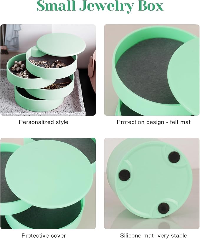 CONBOLA Jewelry Organizer, Small Jewelry Storage Box Earring Holder for Women, 4-Layer Rotating Travel Jewelry Tray Case with Lid for Bracelets Rings Bracelets-NeatNest