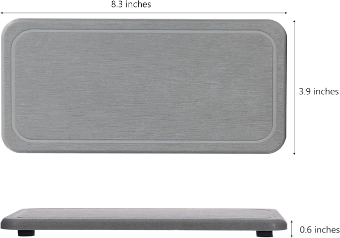 2 Pcs Water Absorbing Stone Trays, Kitchen/Bathroom Sink Soap Dish, Diatomite Tray Used for Hand Soap & Cosmetic Bottles in The Modern Home, 4" W x 8.3" L, Gray-NeatNest