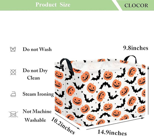 CLOCOR Rectangular Storage Basket Empty, Gift Basket for Halloween, Waterproof Storage Bin with Handles, Room Decor(Bat Pumpkin Halloween)-NeatNest