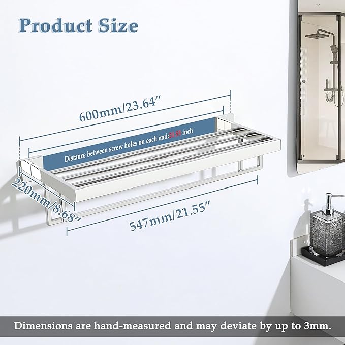 Alise 24 Inch Towel Racks for Bathroom, Towel Rack Wall Mounted with Double Towel Bars, SUS 304 Stainless Steel Towel Shelf, Heavy Duty Hand Towel Holder(Polished Chrome)