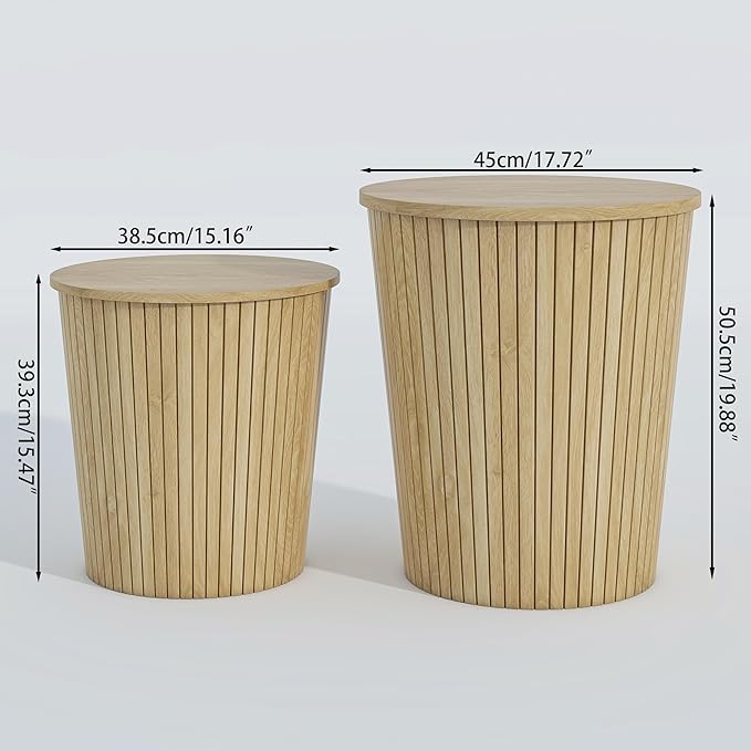Round Coffee Table Set,2-Piece Modern Farmhouse Living Room End Table Set, Nesting Table Round Natural Finish for Living Room (Wood, 17.72'')