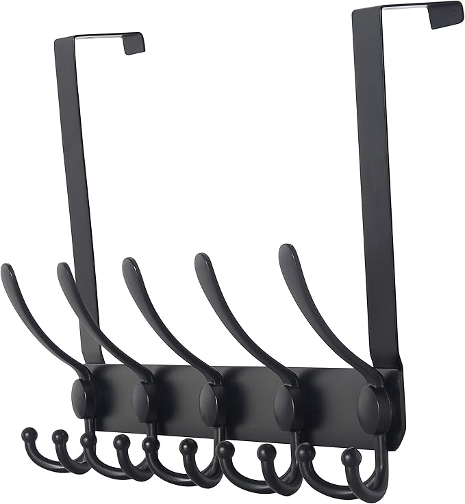 Dseap Over The Door Hook Hanger - 5 Tri Hooks, Heavy Duty Over The Door Towel Rack Coat Rack for Clothes Hat Towel, Black