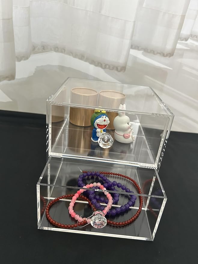 Acrylic Jewelry Box Clear Jewellery Storage Drawer Transparent Cosmetic Display Stand Holder Home Organizer Tray for Earring Necklace Rings Bracelet Makeup (2 drawer)-NeatNest