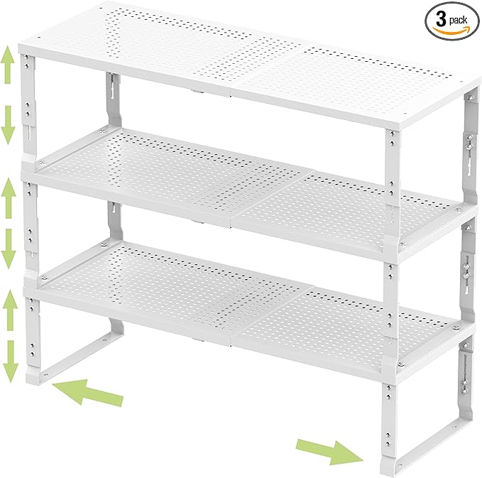 Adjustable Expanable Stackable Spice Rack Shelf Pantry Storage Organizer for Kitchen Cabinet,Countertop,Bathroom and More.Space is no Longer Limited(3Packs/White/Large)-NeatNest