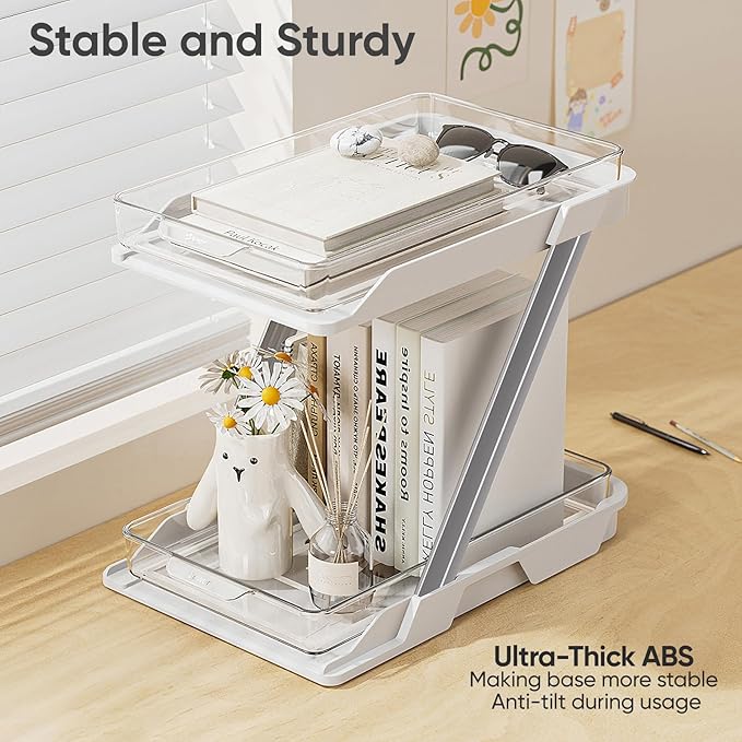 2 Pack Bathroom Organizers and Storage - Multi-Purpose,2-Tier Clear Pull Out Organization for Bathroom,Under Sink,Kitchen,Vanity,Countertop,Cabinet,Pantry & Medicine Cabinet,White-NeatNest