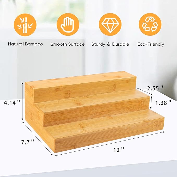 Bamboo Spice Rack Organizer for Cabinet 3 Tier Countertop Step Spice Shelf for Kitchen Storage and Organizer (2 Pack, Cabinet)-NeatNest