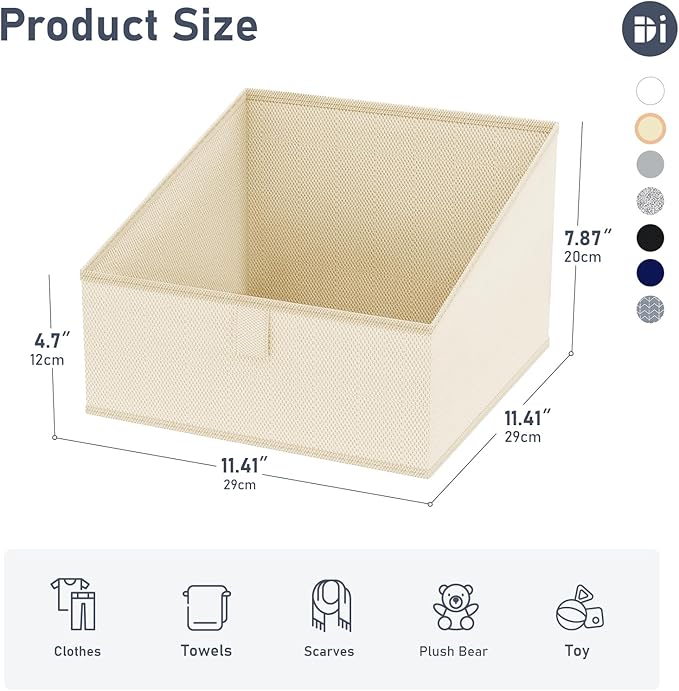 DIMJ Clothing Organizer Storage Boxes - 6 Packs Fabric Traprzoid Storage Bakskets, Fabric Bins for Closet with Front Handle, Closet Cubes Organizer for Parents Renters Students RV Owners (Beige)-NeatNest