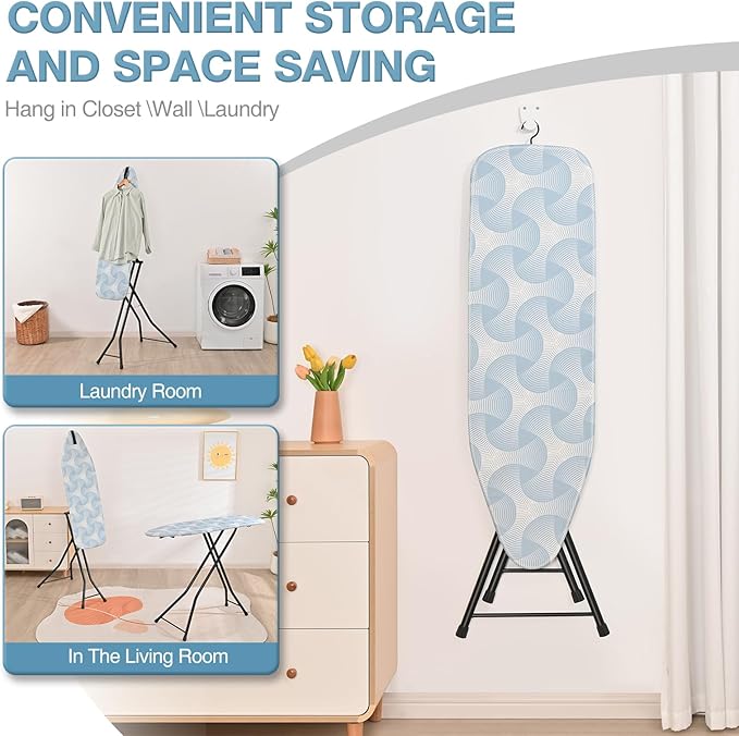 APEXCHASER Ironing Board, Full Size Steam Iron Board,Large Heavy-Duty Sturdy Metal, Dual-use for Both Flat and Steam Iron Foldable Ironing Board with Heat Resistant Cover, 14x48, Blue