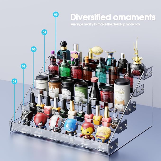 Acrylic Display Shelf,Risers Display Stands,Perfume Organizer,Cupcake Stand,Tiered Display Stand,Sticker Display,Card Stands For Display,Card Display Stand,Figure Display,Spice Rack(5 Tier)-NeatNest