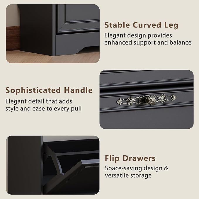 3 Flips Shoe Cabinet for Entryway, Narrow Shoe Storage Cabinet with Adjustable Shelves, Wooden Space-Saving Organizer and Rack for Foyer, Closet, Hallway