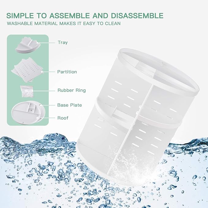 360 Rotating Makeup Organizer,DIY Adjustable Spinning Holder,Foldable Cosmetic Storage Display box,Large Capacity Make up Caddy Shelf,Fits Countertop Vanity and Bathroom (WHITE)-NeatNest