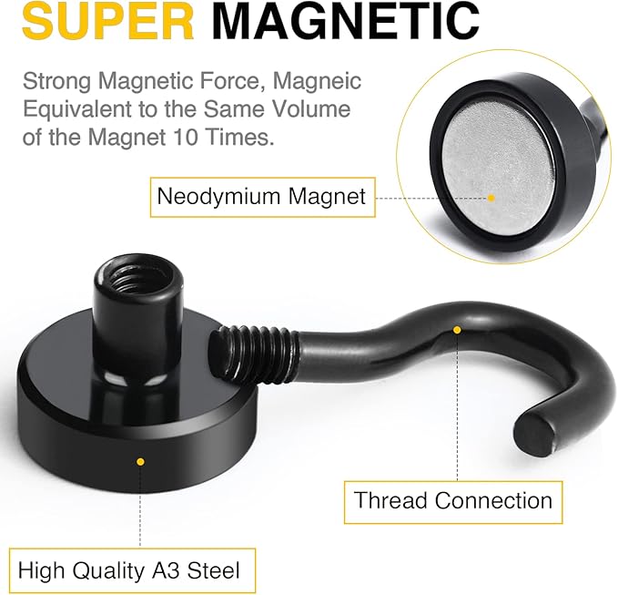 DIYMAG Magnetic Hooks, 30Lbs Facilitate Hook Neodymium Magnet Hooks with Nickel Coating for Cruise,Kitchen, Home, Workplace, Office and Garage etc, 10 Packs (Black)-NeatNest