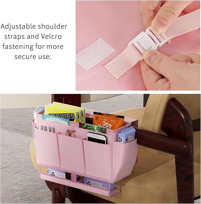 Bedside Caddy Bedside Organizer,Bed Caddy with 11 Pockets and Power Strip Holder,Versatile Bedside Storage Caddy for Home,Dorm,Bunk,Hospital,Crib Bed (Pink)-NeatNest