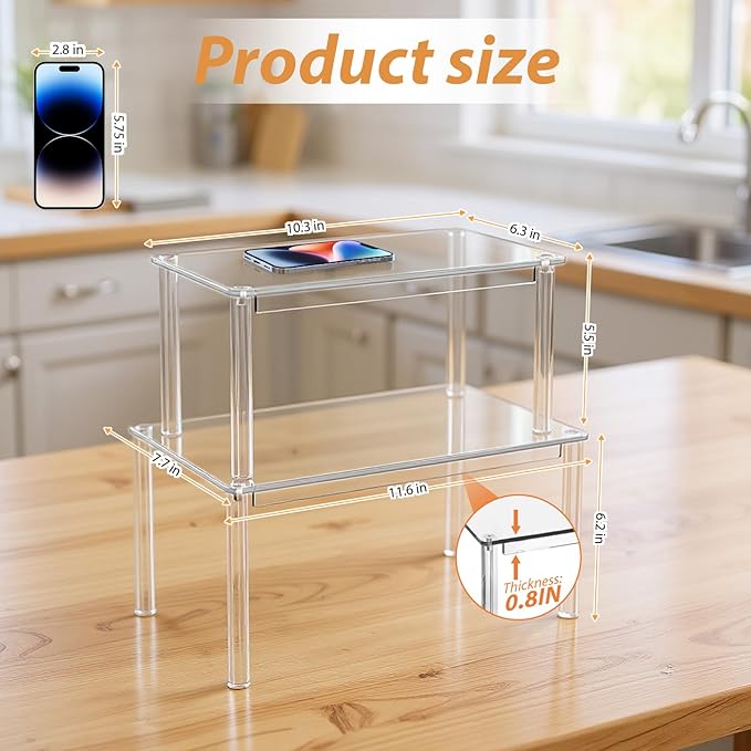 Acrylic Cabinet Organizer Shelf-2 Pack,Stackable Spice Rack Organizer for Cabinet,Clear Shelves for Kitchen Organizers and Storage-NeatNest