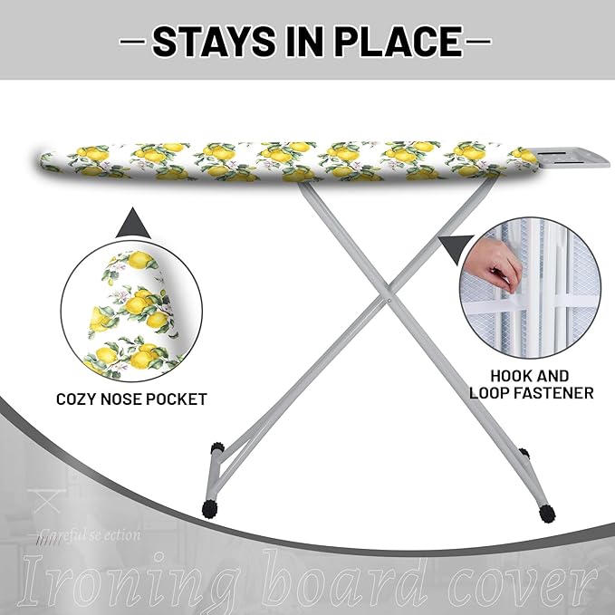 Extra Thick Ironing Board Cover and Pad, Summer Lemon 15x54 Ironing Board Cover, Resist Scorching and Staining,Elastic Edges,Watercolor Plant Fruit Art