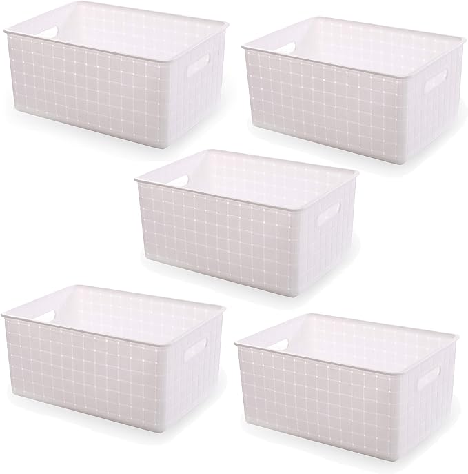 BINO Plastic Basket, Small White, 5 Pack - Rectangular Cabinet Organizer, Multi-Use Storage Basket, Drawer and Cabinet-Friendly, Portable, Durable, Space Efficiency, Stock Management-NeatNest