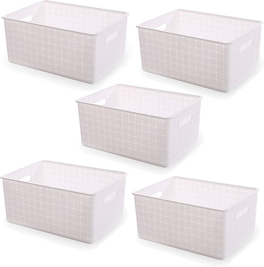 BINO Plastic Basket, Small White, 5 Pack - Rectangular Cabinet Organizer, Multi-Use Storage Basket, Drawer and Cabinet-Friendly, Portable, Durable, Space Efficiency, Stock Management-NeatNest