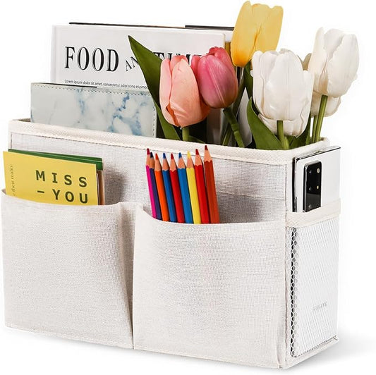 Bedside Caddy White Bedside Hanging Storage Basket Bed Caddy for Headboards Bunk Dorm Rooms Crib Beds Rails Organizer (White)-NeatNest