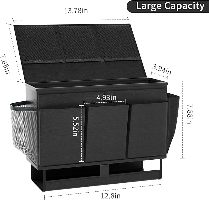 Bedside Caddy, Bed Organizer with 11 Pockets and Power Strip Holder,Versatile Bedside Storage Caddy for Home,Dorm,Bunk,Hospital,Crib Bed (Black)-NeatNest