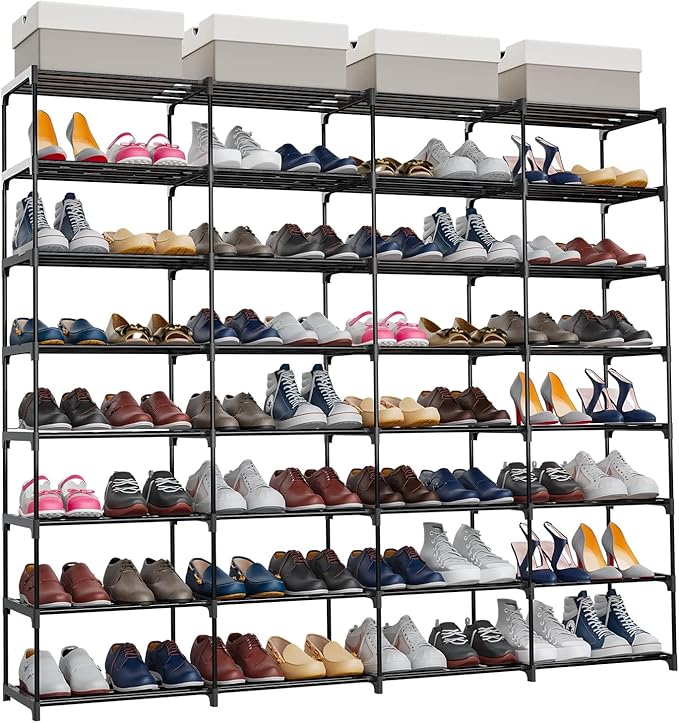 Shoe Rack Large Capacity 4 Rows 8 Tier 56-64 Pairs Shoes Boots Sneaker Stackable Storage Organizer Garage Entryway Hallway Front Doorway Shoe Tower Cubby Unit Shelf Space Saving-NeatNest