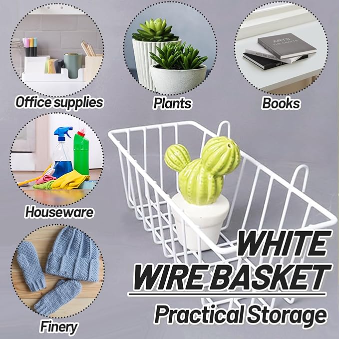 3 Pack Wire Baskets,Metal Wire Storage Basket,Wall Hanging Bin and Display Basket for Kitchen,Cabinet,Pantry,Bathroom,Home Decor Supplies,Potted Plants,White
