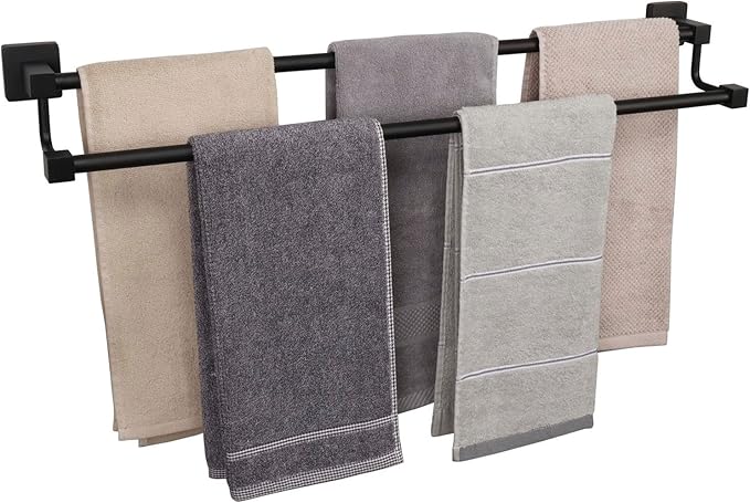 TocTen Double Bath Towel Bar - Thicken SUS304 Stainless Steel Towel Rack for Bathroom, Bathroom Accessories Double Towel Rod Heavy Duty Wall Mounted Square Towel Holder (Matte Black,30 INCH)