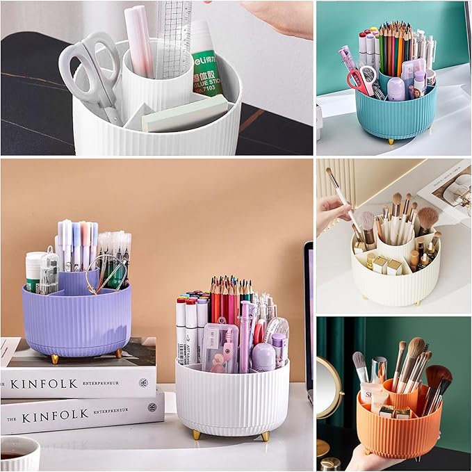 DASITON Large Capacity Makeup Brush Holder,360° Rotating Makeup Organizer,5 Slot Makeup Brushes Cup,for Vanity Decor,Bathroom Countertops,Desk Storage Container,Cosmetic Display cases(Purple)-NeatNest
