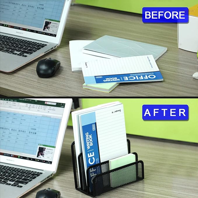 Desk Mail Organizer, File Holder Letter Sorter with 3 Vertical Upright Metal Mesh Compartments Document, Filing, Folders, Mail, Paper Organizer for Home or Office Desktop (1PCS)