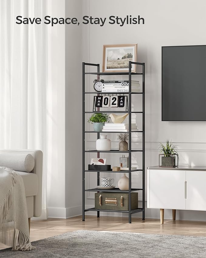 SONGMICS Narrow Shoe Rack, Sturdy 8 Tier Metal Tall Shoe Rack Shelf, Slim Shoe Storage Organizer for Closet Entryway Small Spaces, Vertical Shoe Stand Tower for 18 Pairs Shoes, Easy Assembly, Black-NeatNest