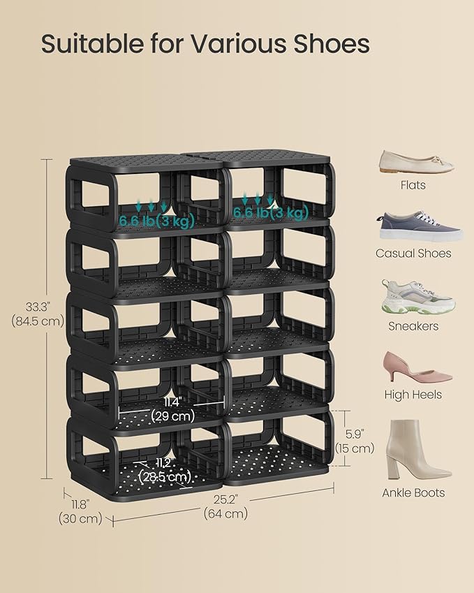SONGMICS Shoe Rack, Shoe Organizer, 12 Shelves, Shoe Storage, Narrow Shoe Shelf, Open Shelf for Entryway, Living Room, Bathroom, Space-Saving, Ink Black ULPC038B01-NeatNest