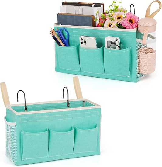 Bedside Caddy Bedside Organizer Bedside Storage Caddy with Fixed Straps and Water Bottle Holder for Home College Dorm Bunk Bed Hospital Bed Crib Bed Rails (2pcs Green)-NeatNest