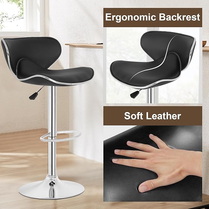 BestOffice Bar Stools Set of 2, Counter Height Adjustable Bar Stools with Back Bar Stool PU Leather Swivel Bar Stool Kitchen Counter Bar Stools Dining Chairs-NeatNest