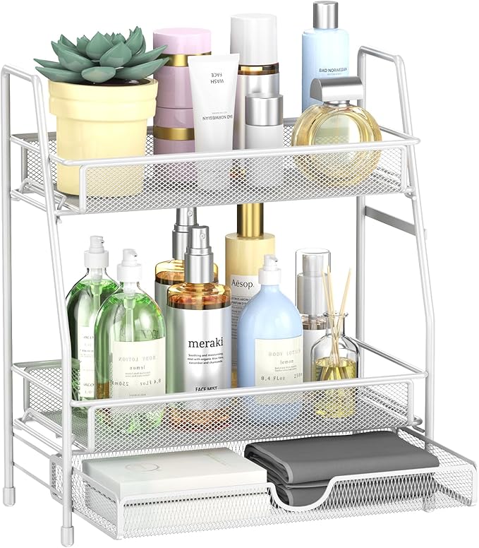 LEMIKKLE 2-Tier Bathroom Counter Organizer with Drawers, Multi-Purpose Makeup Organizer Countertop, Large Skincare Organizers, Exquisite Vanity Shelf-NeatNest