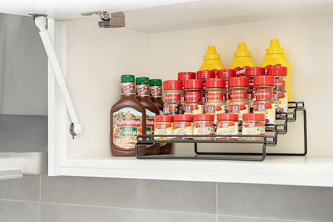 GONGSHI Spice Rack Organizer for Cabinet, Pantry and Countertop, 4 Tier Expandable Seasoning Shelf for Cabinet, Black-NeatNest