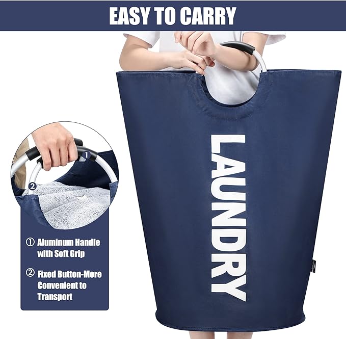DOKEHOM 125L X-Large Collapsible Washing Laundry Basket Bag (7 Colors) for Bedroom, Fabric (Dark Blue, XL)-NeatNest