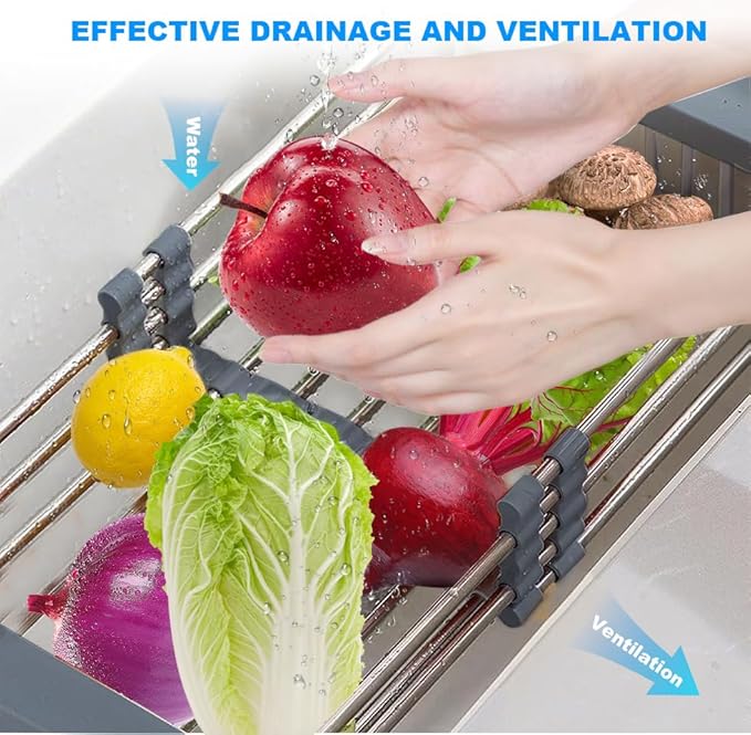 Dish Drying Rack Kitchen Sink Organizer: Expandable Stainless Steel Dish Drainer – Rustproof Sink Dish Drying Rack – Upgraded Dish Racks for Kitchen Counter with Adjustable Arms Holder