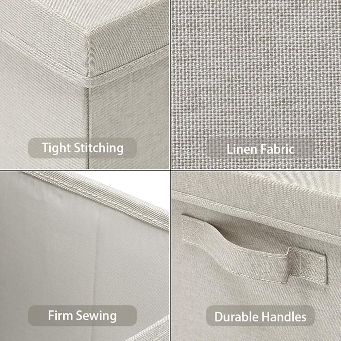 HOONEX Foldable Storage Bins with Lids, 2 Pack, Storage Boxes with Carrying Handles and Sturdy Heavy Cardboard, 16.5" L x 11.8" W x 7.5" H for Shoes, Books, Clothes, Linens, Beige-NeatNest
