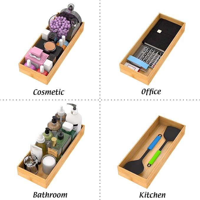 Bathroom Vanity Tray Organizer Bamboo, Small Wood Tray for Bathroom Counter Kicthen Drawer, Rectangular Toilet Paper Storage Basket Box, Guest Sink Tray Decor, Bathroom Accessories 15" x 6" x 2.5"-NeatNest