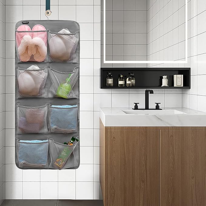 Dual-Sided Hanging Closet Organizer for Socks Underwear Bra Kids Storage Organizer for Baby Clothes Toddler Shoes with 26 Pockets (Grey-Mesh Pockets)-NeatNest