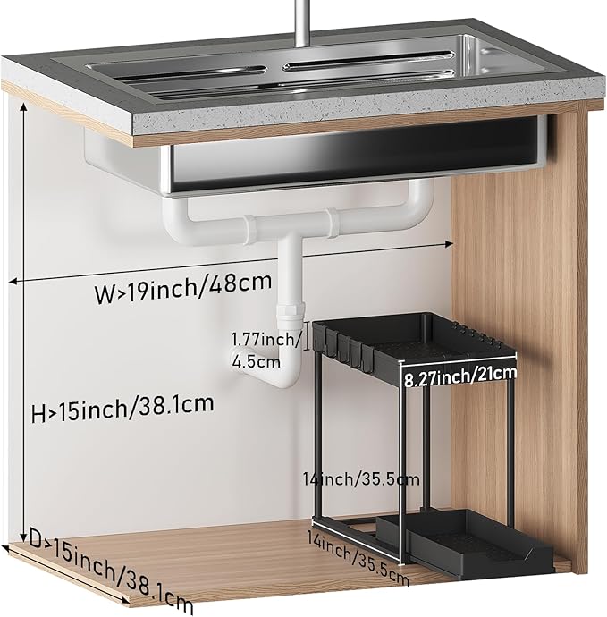 2 Pack Multi-Purpose Pull-Out Storage Organizers, Under Sink Organizers and Storage for Bathroom & Kitchen, Under Cabinet Organizers and storage, 12.8 Inch, Black-NeatNest