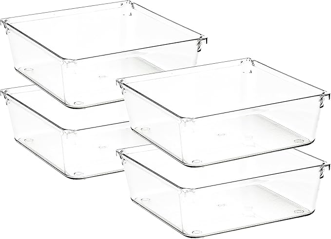 4 Pack Drawer Organizer - 6" X 6" Clear Acrylic Storage Bins with Non-Slip Pads, Versatile Desk Tray for Makeup, Jewelry, Kitchen, Bathroom, and Office Organization-NeatNest