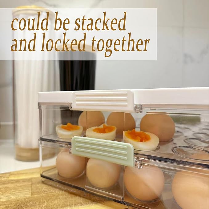 Deviled Egg Containers With Lid, Clear Deviled Egg Platter With Handle For 24 Eggs, Fridge Stackable Storage Deviled Eggs Tray Carrier, Suitable For Camping, Easter, Christmas (White)-NeatNest