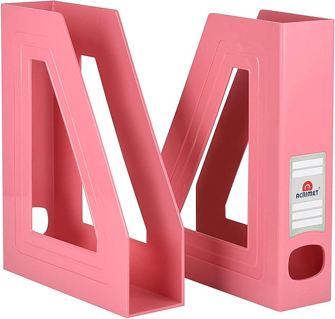 Acrimet Magazine File Holder, Durable Rack, Space-Saving Organizer (Plastic) (Solid Pink Color) (2 pack)
