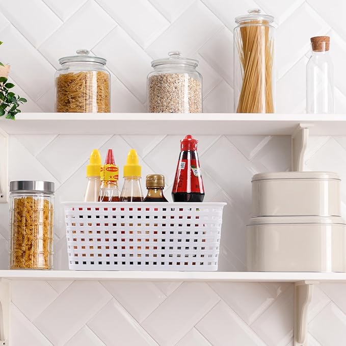 6-Pack Plastic Storage Basket, Desktop Organizing Bin, White