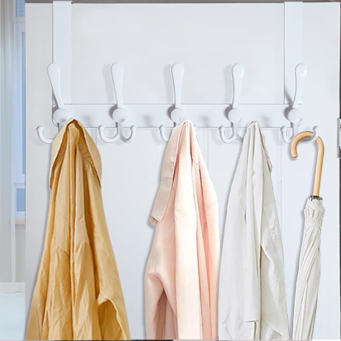 WEBI Over The Door Hooks Door Hanger Hook Rack with 5 Tri Hooks for Hanging,Over The Door Towel Rack Towel Hanger Door Coat Hanger Over Door Coat Rack Behind Back of Bathroom,White